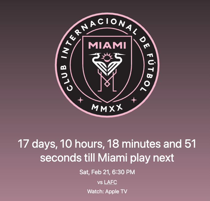 Screenshot of Inter Miami CF countdown in action.