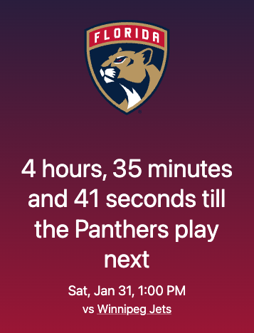 Screenshot of Florida Panthers countdown in action.