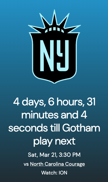 Screenshot of Gotham FC countdown in action.