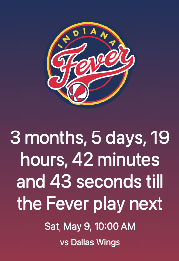 Screenshot of Indiana Fever countdown in action.